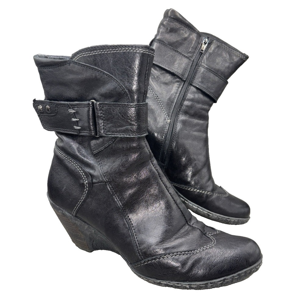 Khrio Vera Pelle BLACK Leather Zip Ankle Boots Womens Size 40 EU Goth Witchy